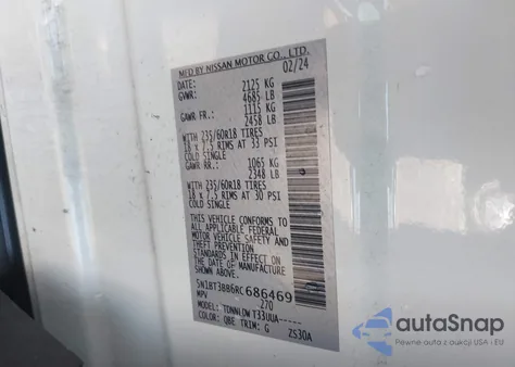 2024 Nissan Rogue Sv Intelligent Awd from USA, damaged, VIN 5N1BT3BB6RC686469